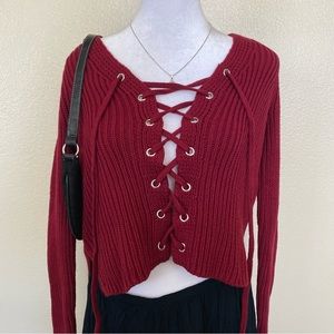 PacSun red lace up sweater top